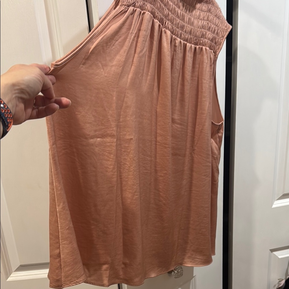 NWOT Lisa Rinna Collection Ruched High Neck Sleeveless Top in Dark Peachy Mauve - Picture 4 of 6